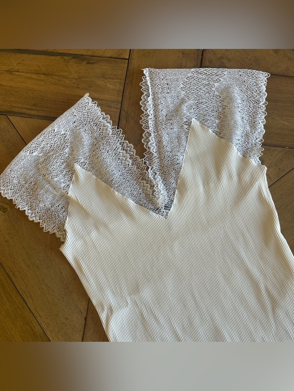 Maje Lilio Lace Trim Ribbed Top Ecru Fairy Ballet Romantic Soft Girl Women 1/S